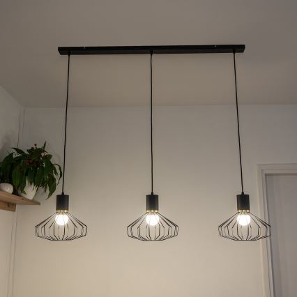 Suspension sur câble SOLANO 3xE27/15W/230V noir/doré