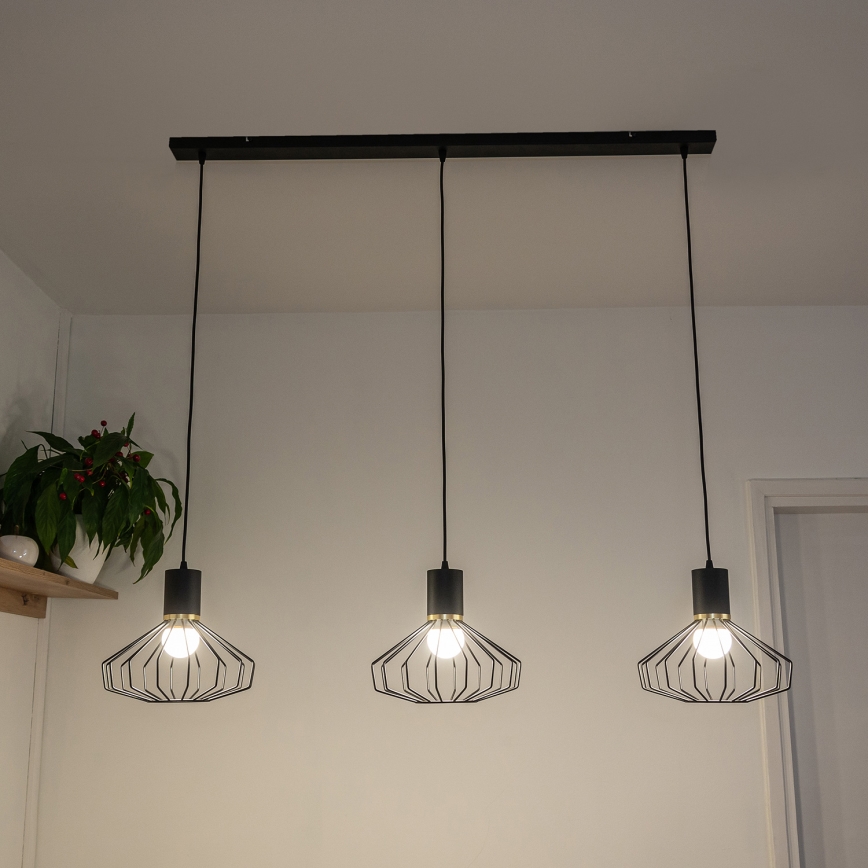 Suspension sur câble SOLANO 3xE27/15W/230V noir/doré