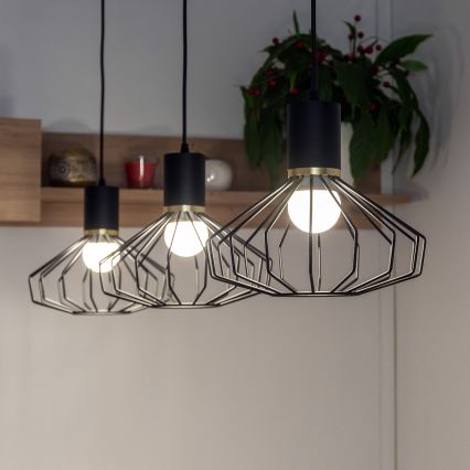 Suspension sur câble SOLANO 3xE27/15W/230V noir/doré