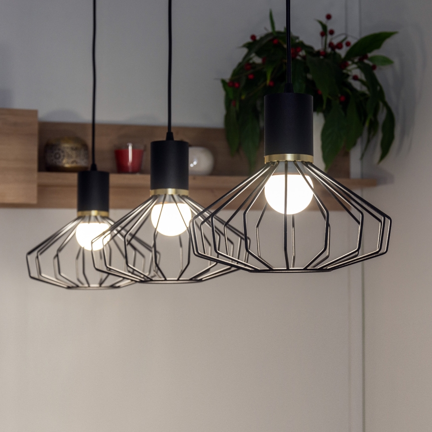 Suspension sur câble SOLANO 3xE27/15W/230V noir/doré