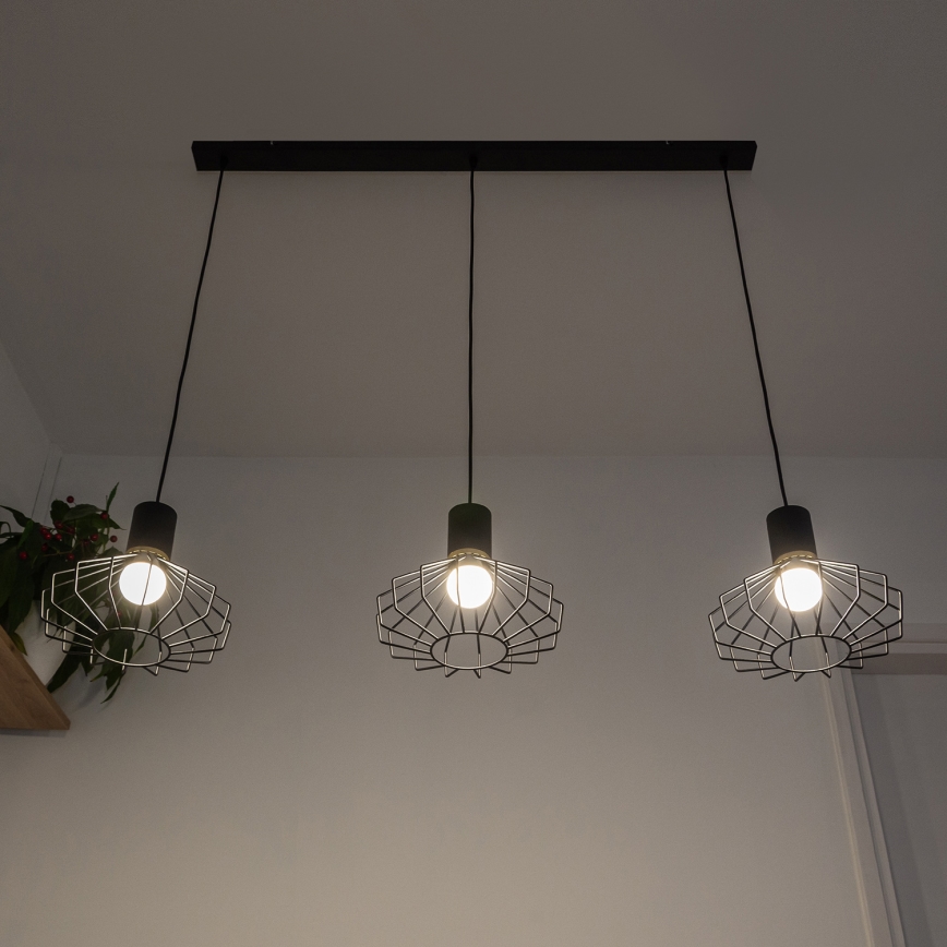 Suspension sur câble SOLANO 3xE27/15W/230V noir/doré