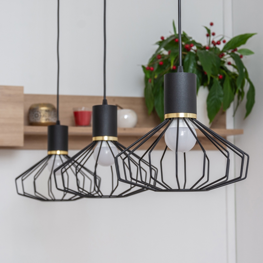 Suspension sur câble SOLANO 3xE27/15W/230V noir/doré