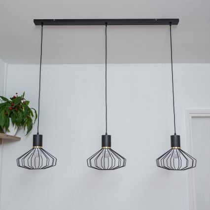 Suspension sur câble SOLANO 3xE27/15W/230V noir/doré