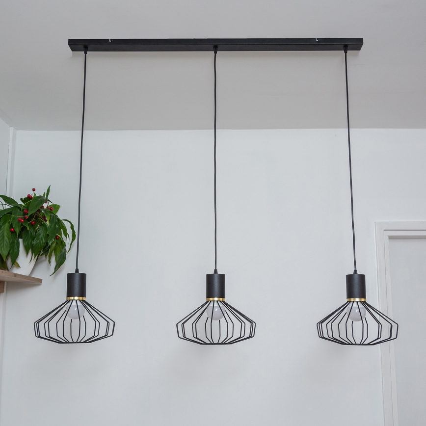 Suspension sur câble SOLANO 3xE27/15W/230V noir/doré
