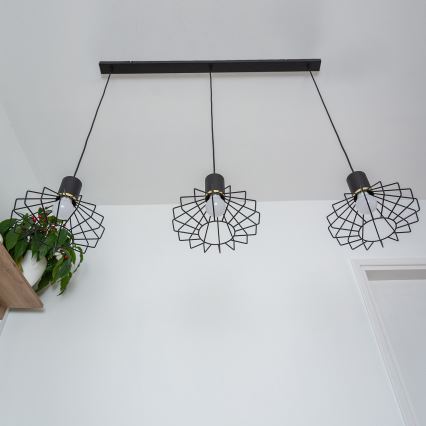 Suspension sur câble SOLANO 3xE27/15W/230V noir/doré