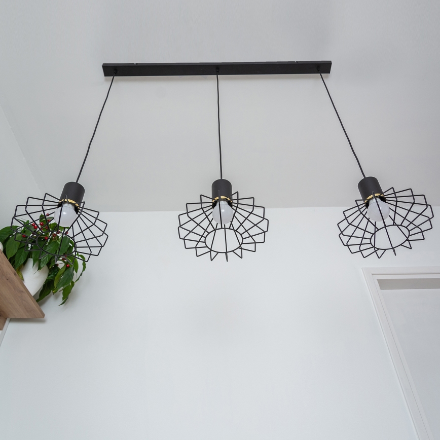Suspension sur câble SOLANO 3xE27/15W/230V noir/doré