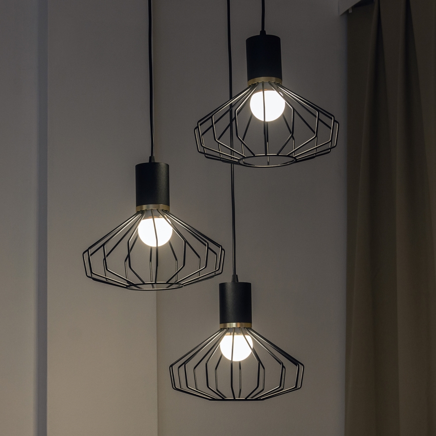 Suspension sur câble SOLANO 3xE27/15W/230V noir/doré