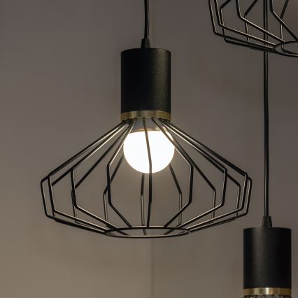Suspension sur câble SOLANO 3xE27/15W/230V noir/doré