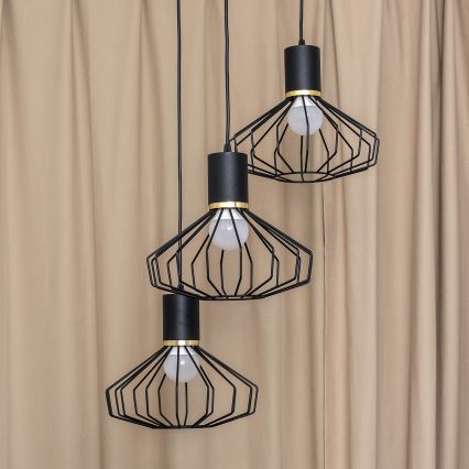 Suspension sur câble SOLANO 3xE27/15W/230V noir/doré