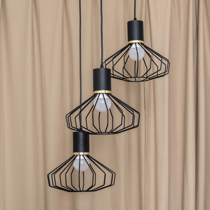 Suspension sur câble SOLANO 3xE27/15W/230V noir/doré