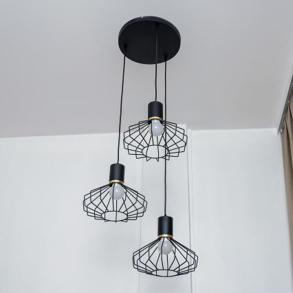 Suspension sur câble SOLANO 3xE27/15W/230V noir/doré