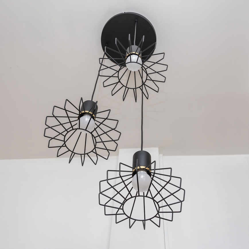 Suspension sur câble SOLANO 3xE27/15W/230V noir/doré