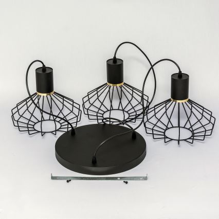 Suspension sur câble SOLANO 3xE27/15W/230V noir/doré