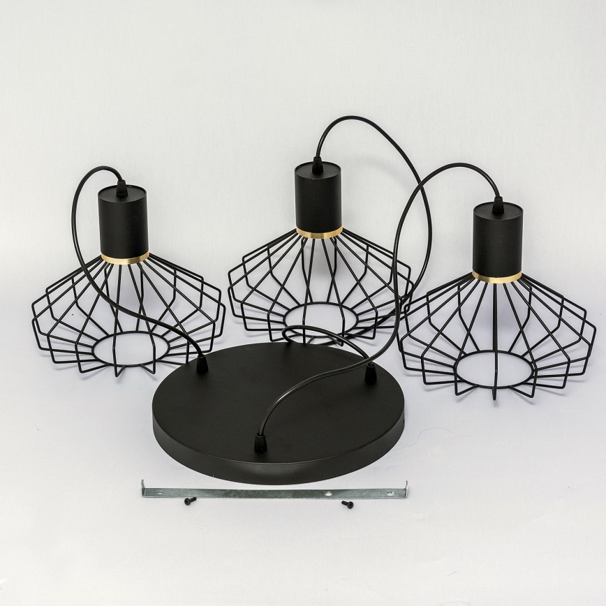 Suspension sur câble SOLANO 3xE27/15W/230V noir/doré
