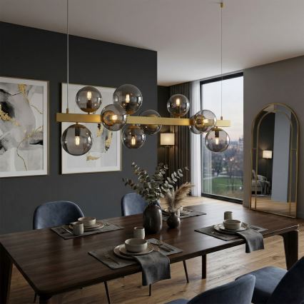 Suspension sur câble SOLARI 10xE14/15W/230V doré/noir fumé