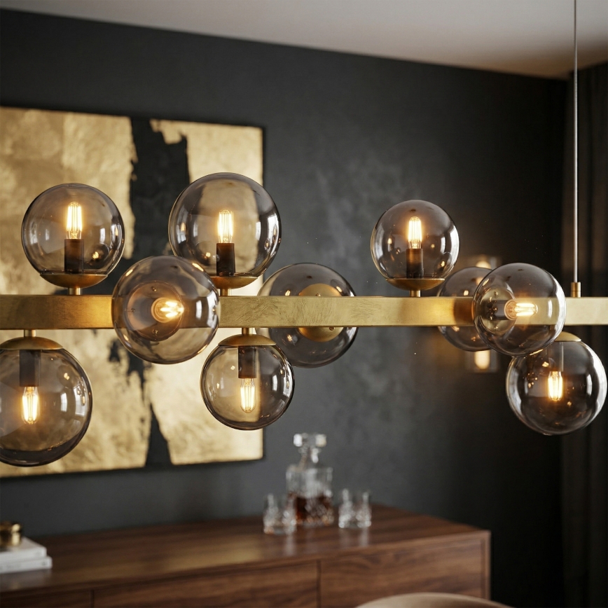Suspension sur câble SOLARI 10xE14/15W/230V doré/noir fumé