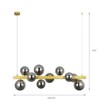 Suspension sur câble SOLARI 10xE14/15W/230V doré/noir fumé
