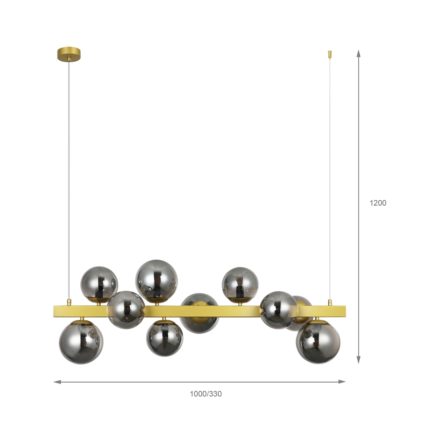 Suspension sur câble SOLARI 10xE14/15W/230V doré/noir fumé