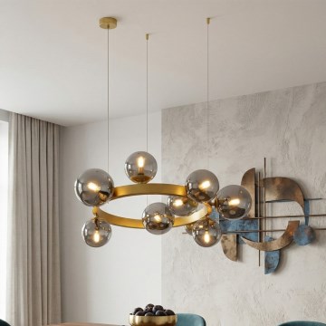 Suspension sur câble SOLARI 9xE14/15W/230V doré/noir fumé