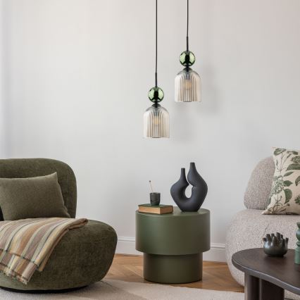 Suspension sur câble SOPHIA 1xE14/10W/230V noir/vert/beige fumé