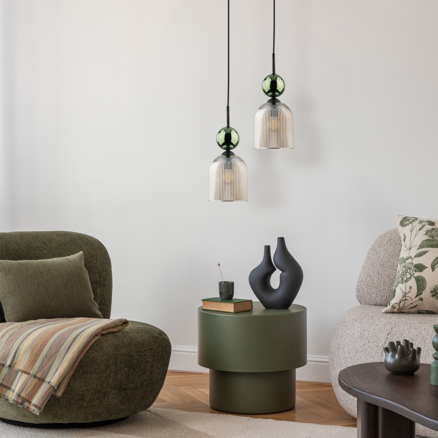 Suspension sur câble SOPHIA 1xE14/10W/230V noir/vert/beige fumé