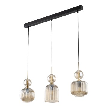Suspension sur câble SOPHIA 3xE14/10W/230V noir/beige fumé