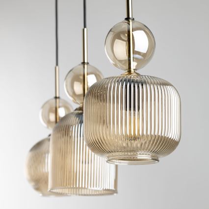 Suspension sur câble SOPHIA 3xE14/10W/230V noir/beige fumé