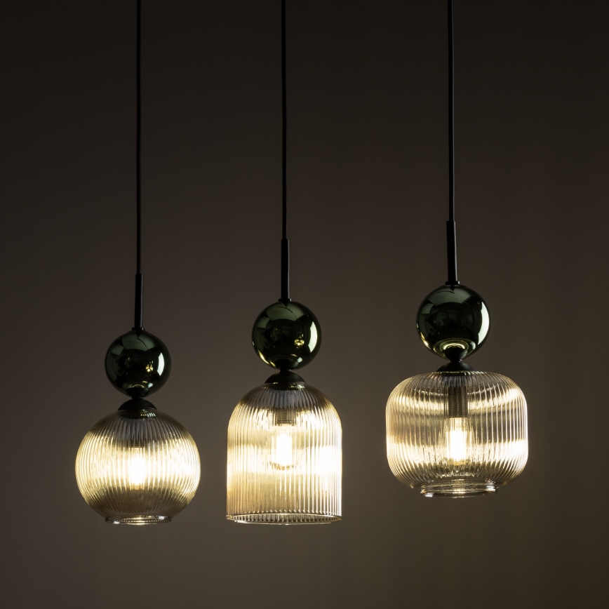 Suspension sur câble SOPHIA 3xE14/10W/230V noir/vert/beige fumé