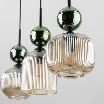 Suspension sur câble SOPHIA 3xE14/10W/230V noir/vert/beige fumé