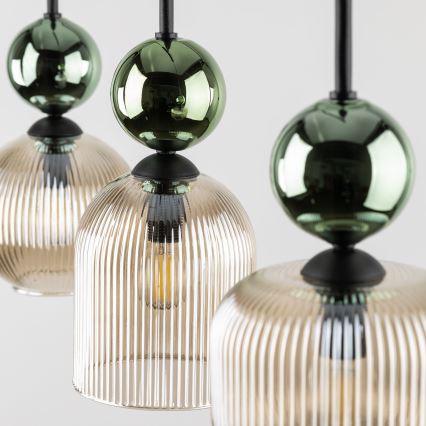 Suspension sur câble SOPHIA 3xE14/10W/230V noir/vert/beige fumé