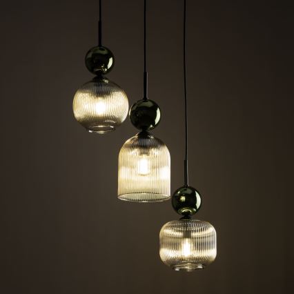 Suspension sur câble SOPHIA 3xE14/10W/230V noir/vert/beige fumé