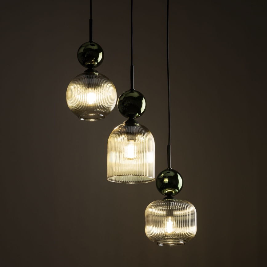 Suspension sur câble SOPHIA 3xE14/10W/230V noir/vert/beige fumé