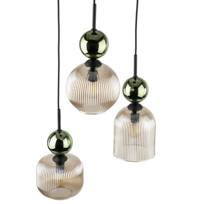 Suspension sur câble SOPHIA 3xE14/10W/230V noir/vert/beige fumé