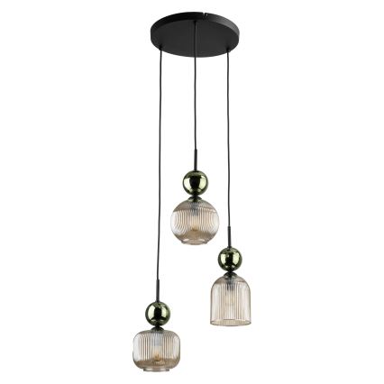 Suspension sur câble SOPHIA 3xE14/10W/230V noir/vert/beige fumé