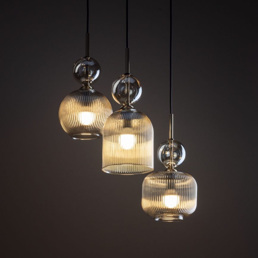 Suspension sur câble SOPHIA 3xE14/10W/230V noire/beige fumé