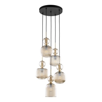 Suspension sur câble SOPHIA 5xE14/10W/230V noir/beige fumé