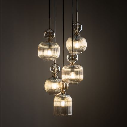 Suspension sur câble SOPHIA 5xE14/10W/230V noir/beige fumé