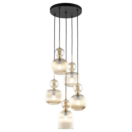 Suspension sur câble SOPHIA 5xE14/10W/230V noir/beige fumé