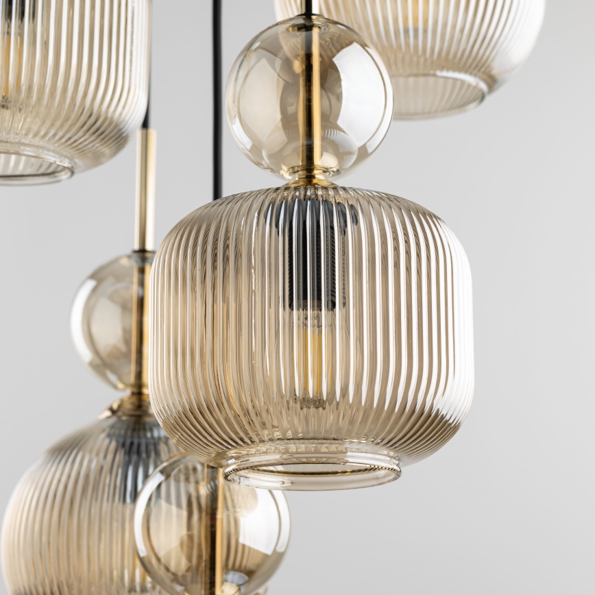 Suspension sur câble SOPHIA 5xE14/10W/230V noir/beige fumé