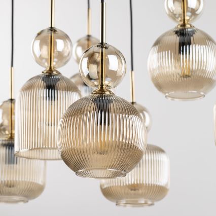 Suspension sur câble SOPHIA 5xE14/10W/230V noir/beige fumé
