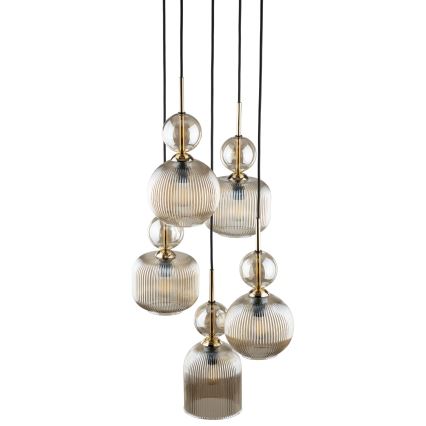 Suspension sur câble SOPHIA 5xE14/10W/230V noir/beige fumé