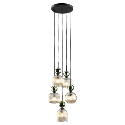 Suspension sur câble SOPHIA 5xE14/10W/230V noir/vert/beige fumé