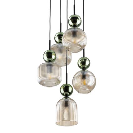 Suspension sur câble SOPHIA 5xE14/10W/230V noir/vert/beige fumé