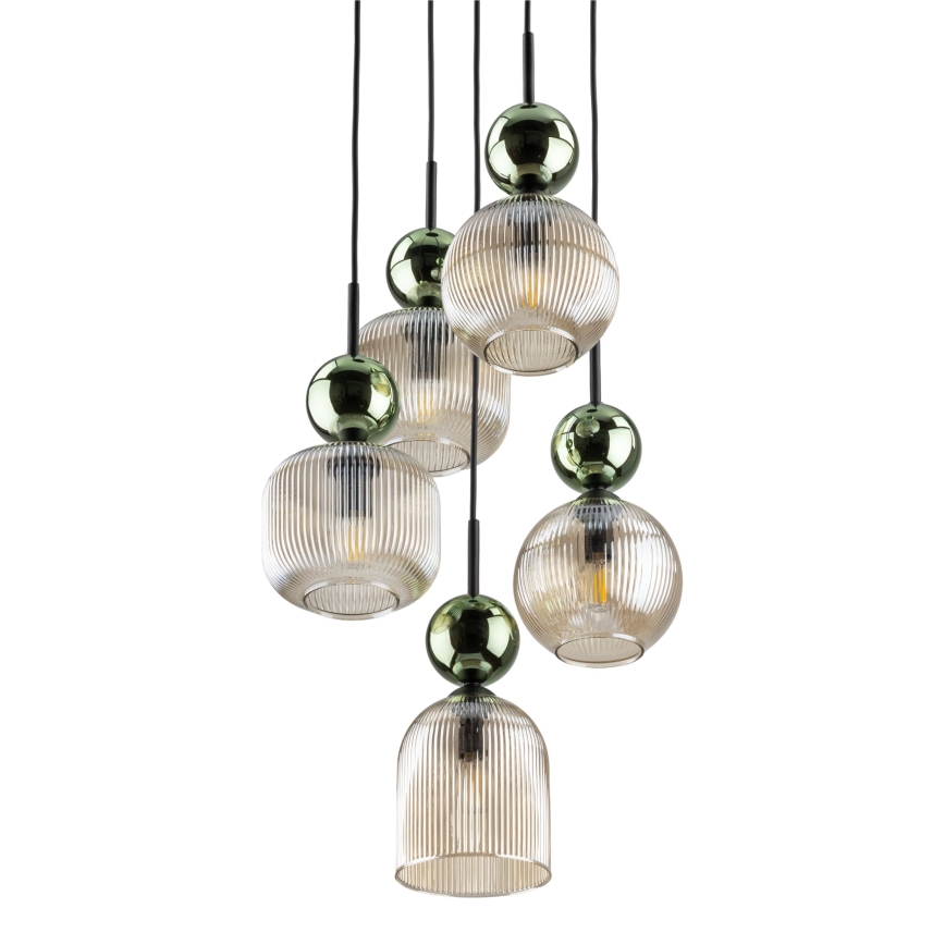 Suspension sur câble SOPHIA 5xE14/10W/230V noir/vert/beige fumé