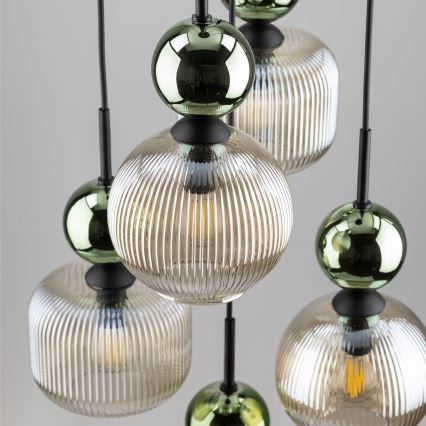 Suspension sur câble SOPHIA 5xE14/10W/230V noir/vert/beige fumé
