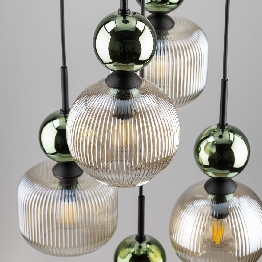Suspension sur câble SOPHIA 5xE14/10W/230V noir/vert/beige fumé