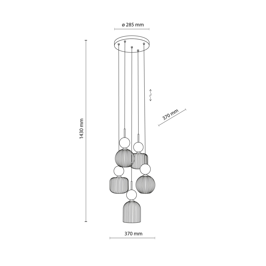 Suspension sur câble SOPHIA 5xE14/10W/230V noir/vert/beige fumé