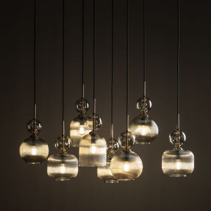 Suspension sur câble SOPHIA 8xE14/10W/230V noir/beige fumé