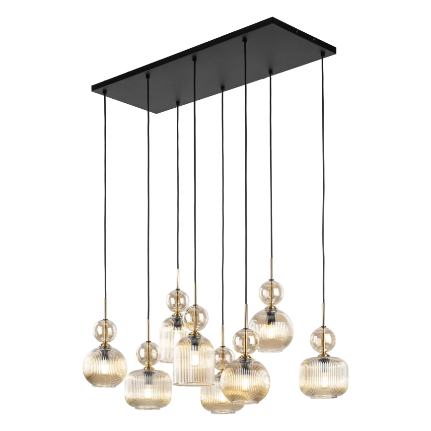 Suspension sur câble SOPHIA 8xE14/10W/230V noir/beige fumé