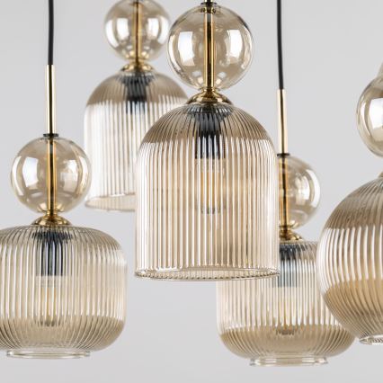 Suspension sur câble SOPHIA 8xE14/10W/230V noir/beige fumé
